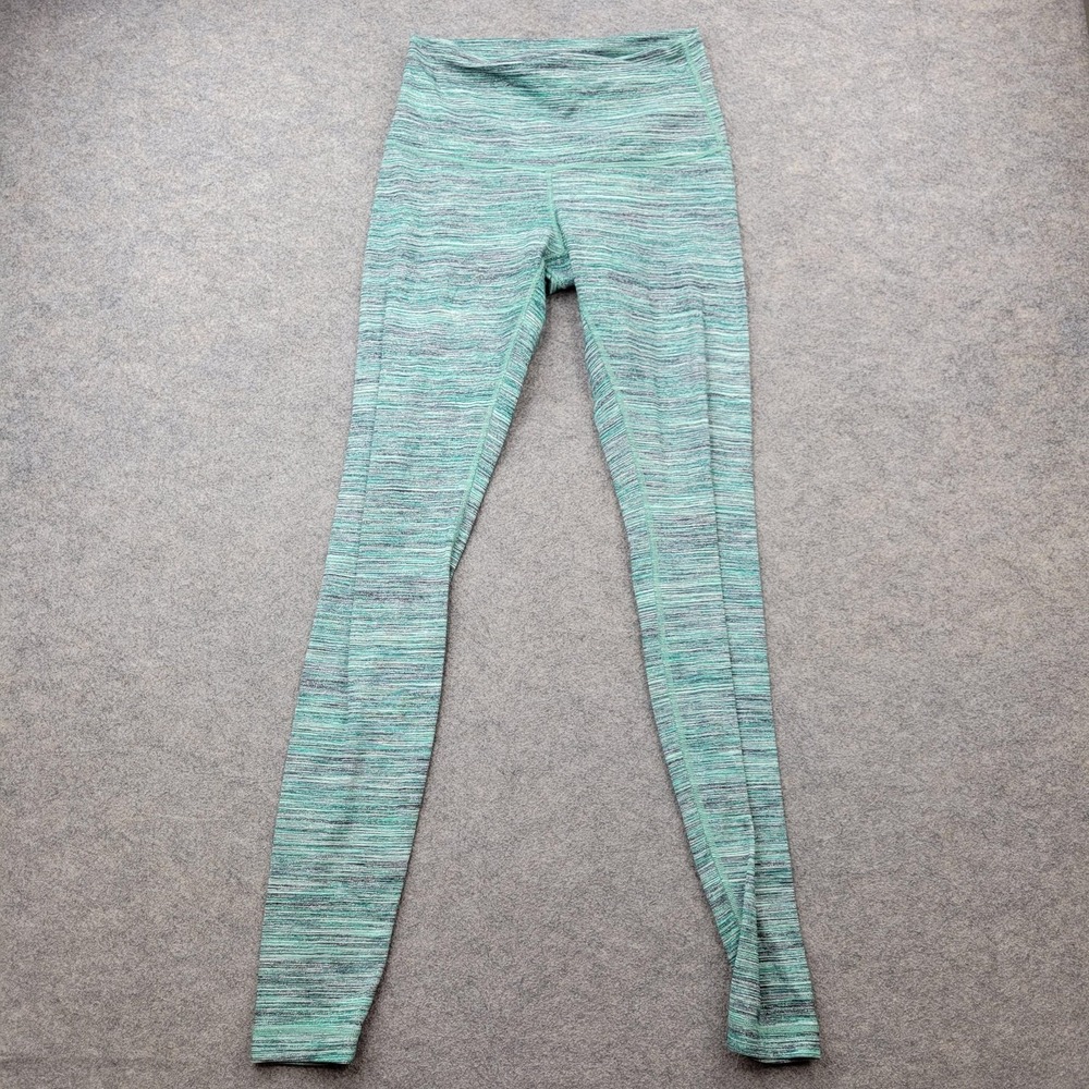 Lululemon Leggings Womens 6 Green Striped High Rise Stretch‎ Ankle Pants Yoga
